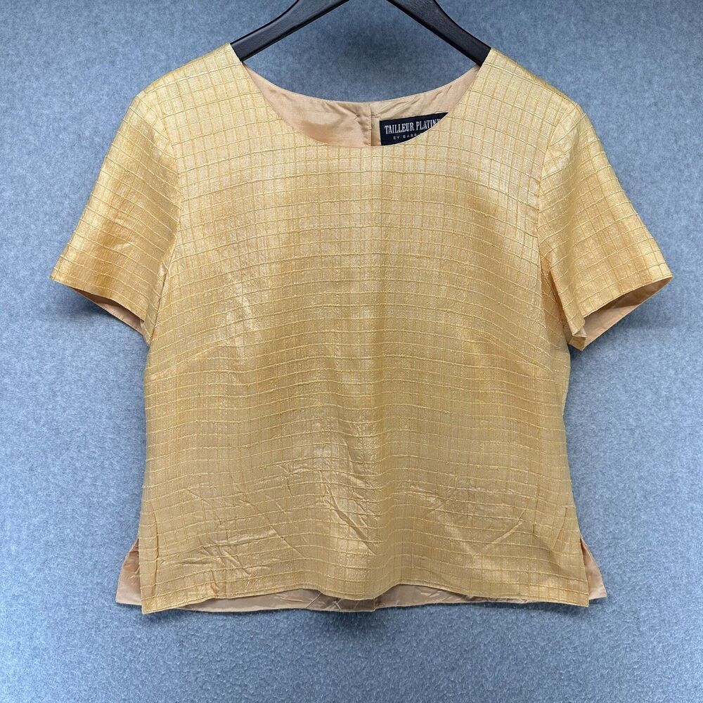 Vintage Blouse Tailleur Platinum by Barrie Pace Womens Top Silk Size 10 Yellow
